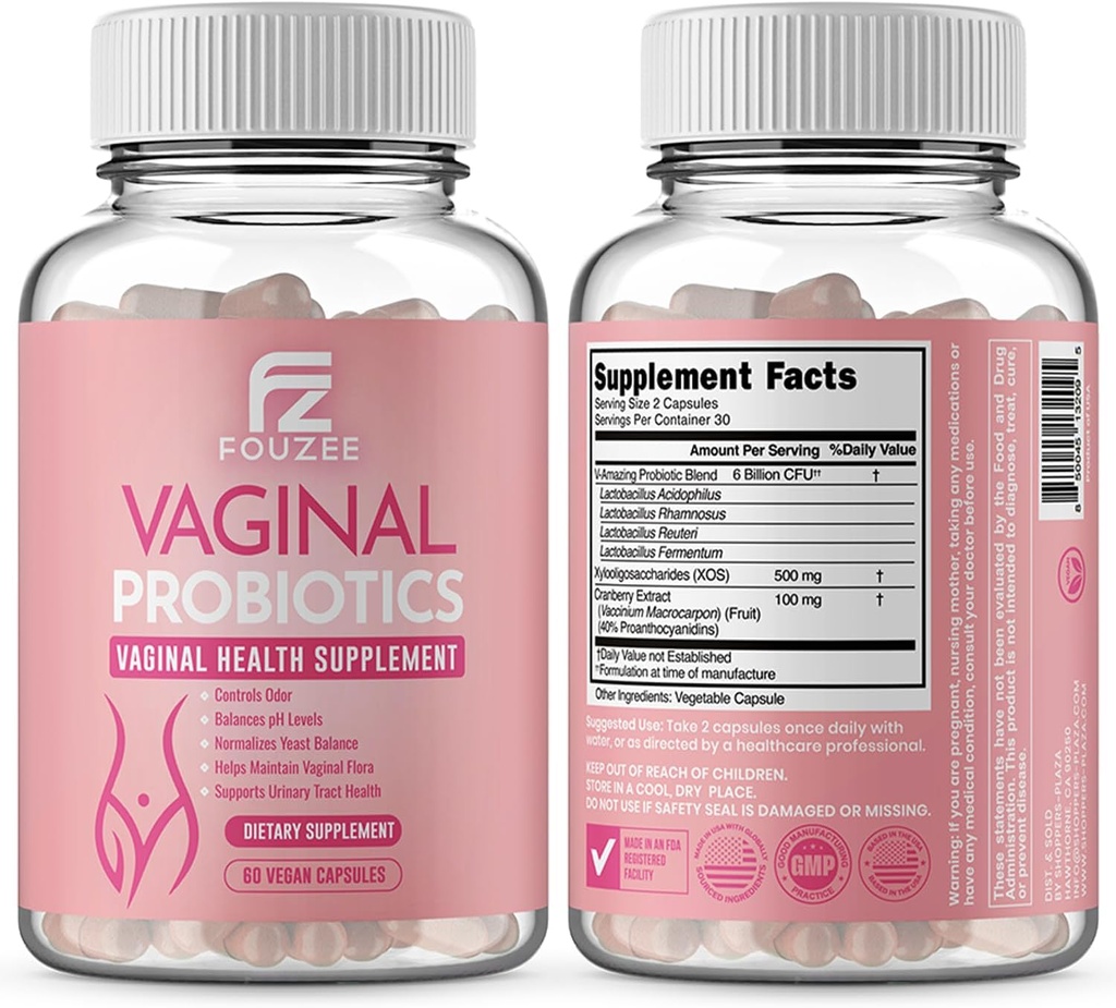 Probiotici vaginali per le donne pH Balance — Estratto di mirtillo Prebiotici & Lactobacillus Blend — Integratore di salute vaginale per l'odore vaginale e la flora vaginale, equilibrio di lievito, 60 capsule