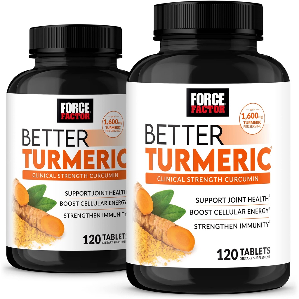 FORCE FACTOR Migliore Turmeric 2-Pack Joint Support Supplement Dotato di curcumina di Turmerica HydroCurc con pepe nero, supporto articolare di resistenza clinica, 240 compresse, imballaggio bianco
