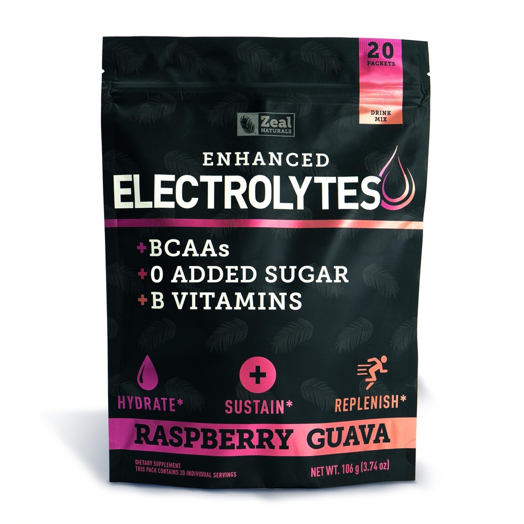 Pacchetti di bacchette di elettrolito migliorati (Raspberry Guava | 20 Packets) w/ 0 Zucchero +BCAAs +B-Vitamins Integratore elettrolitico w Potassium Zinc & Magnesio per l'idratazione - Keto Electrolytes
