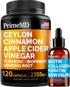 4-in-1 Liquid Biotin Collagen Keratin Saw Palmetto Gocce (2 fl oz - 1 confezione) & 5-in-1 Ceylon Cinnamon w Radice Turmeric & Ginseng (120ct) Bundle - Capelli, Pelle, Unghie, & Integratore di supporto immunitario