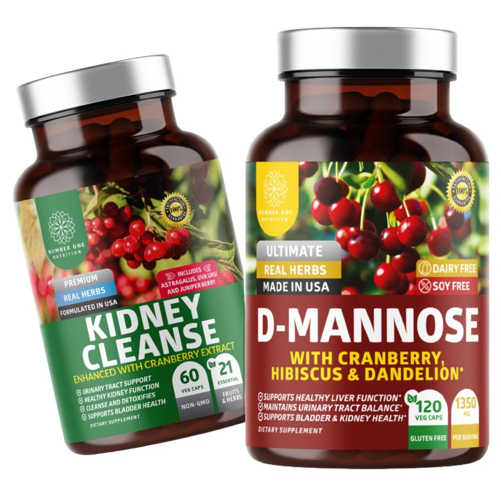 Nutrizione Uno Nutrizione N1N Premium D-Mannose [1350mg] con Cranberry & Hibiscus e Kidney Cleanse [21 Potent Herbs] con estratto di mirtillo, Astragalus, Uva Ursi, 2 Pack Bundle