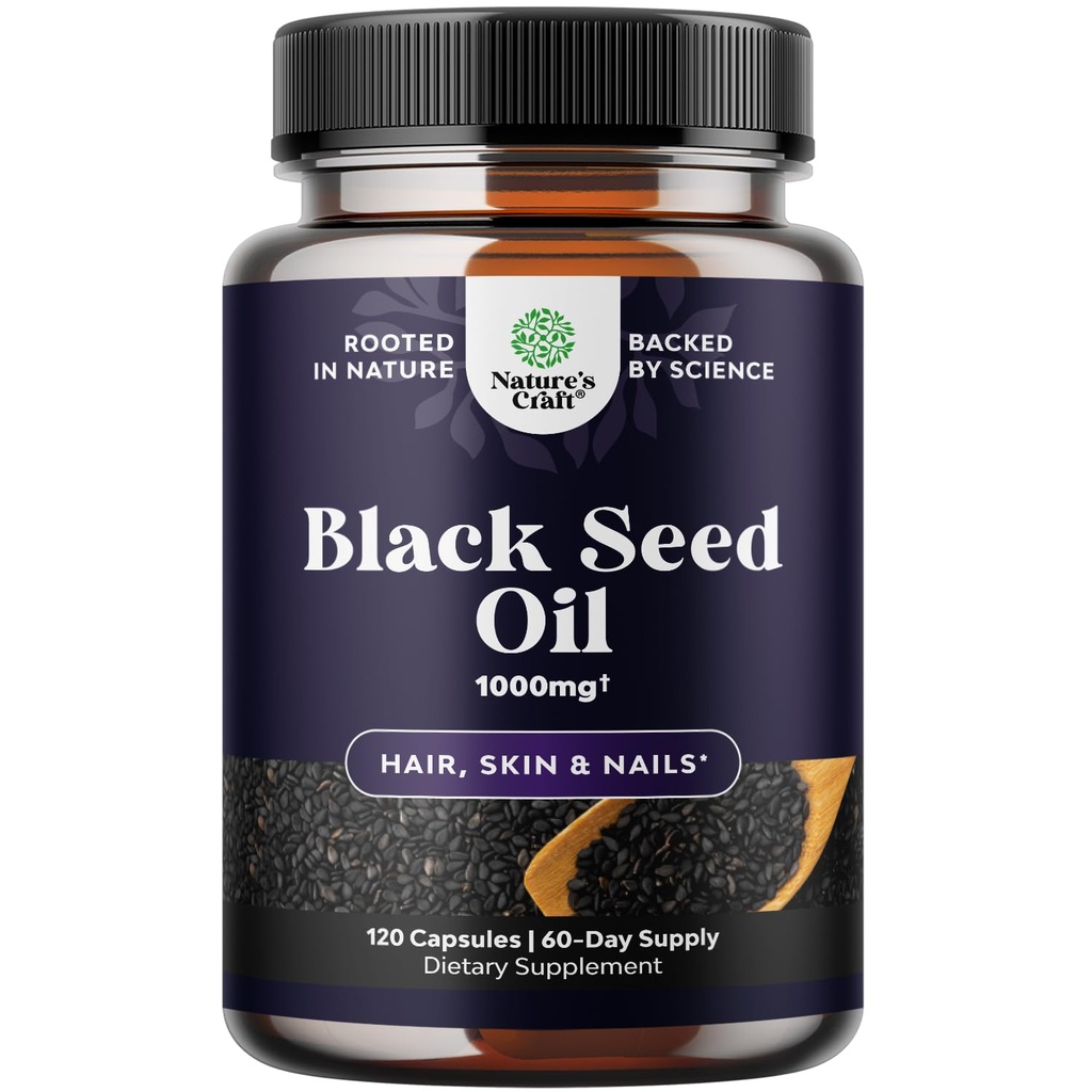 Estratto di olio di semi neri pressati a freddo - Vegan Nigella Sativa Black Cumin Seed Oil Capsule con Omega 3 6 9 Antiossidanti e Thymoquinone per la crescita dei capelli Immune Support Joint Health and Digestion