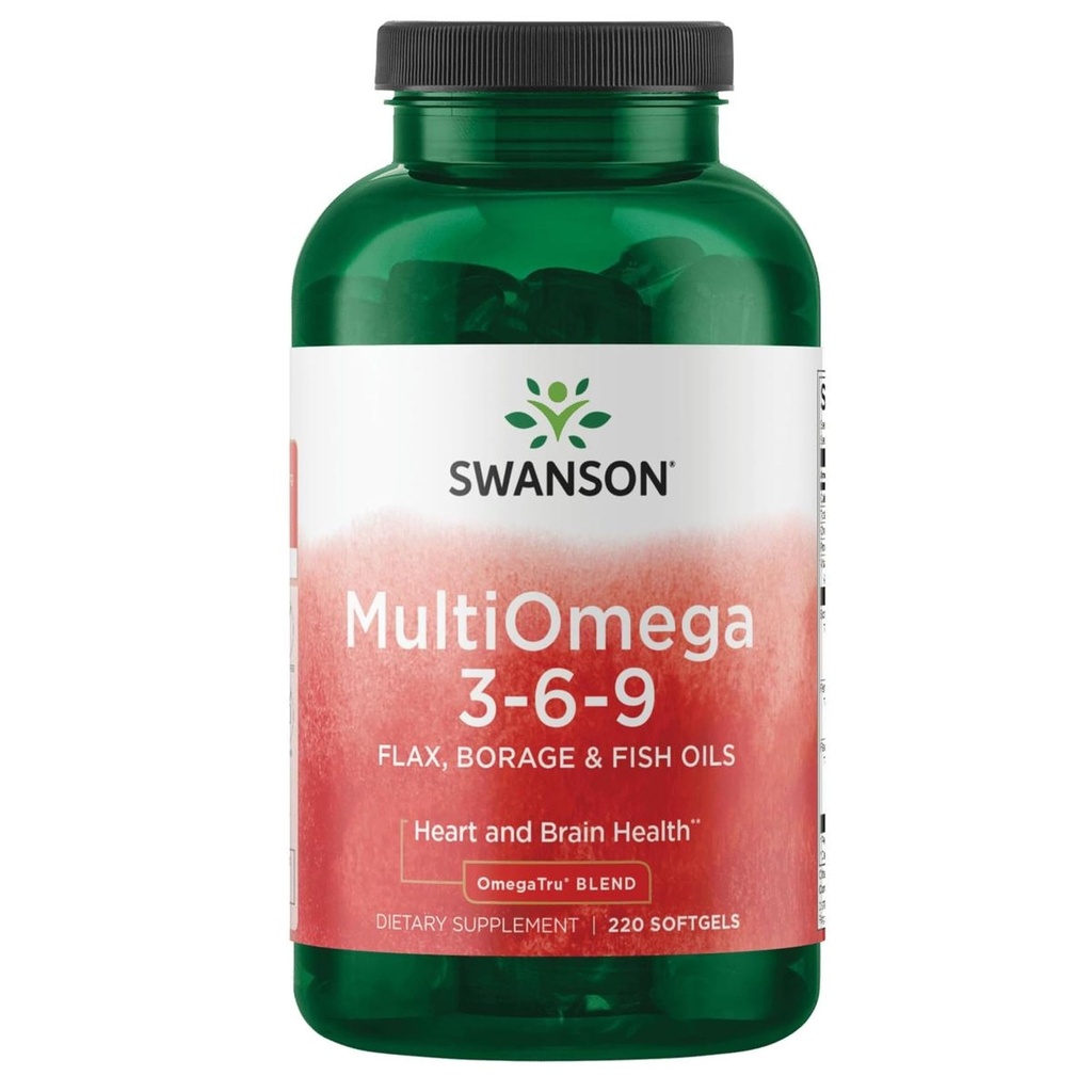 Swanson MultiOmega 3-6-9 - Flax non OGM, Borage & Fish Oil Capsule - Acidi grassi essenziali Supportando la salute cardiovascolare e la salute del cervello - (220 Softgels, 2400mg Serving)