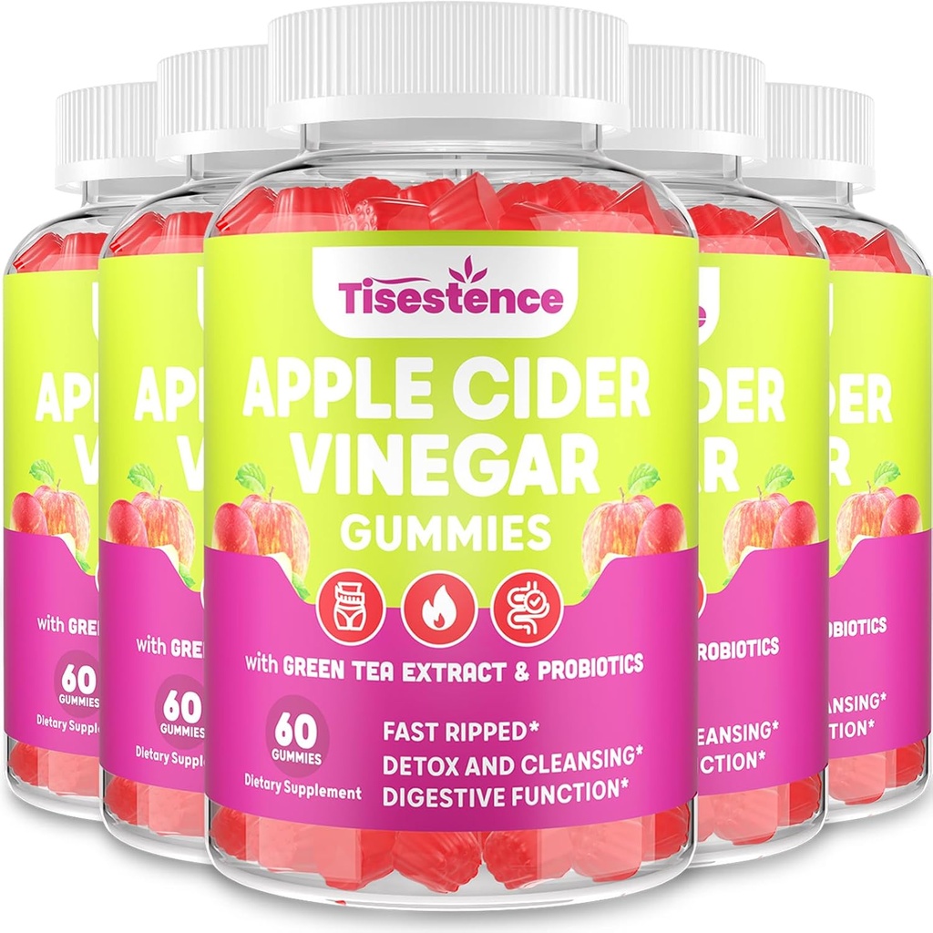 Gummie di Aceto di Sidro di Mela Madre, Keto ACV Gummies 2000MG - Dieta di Cleanse & Detox, Gommie di ACV di Max Forza con tè verde, lampone, B12 e probiotici per il metabolismo e la salute digestiva, confezioni di 5