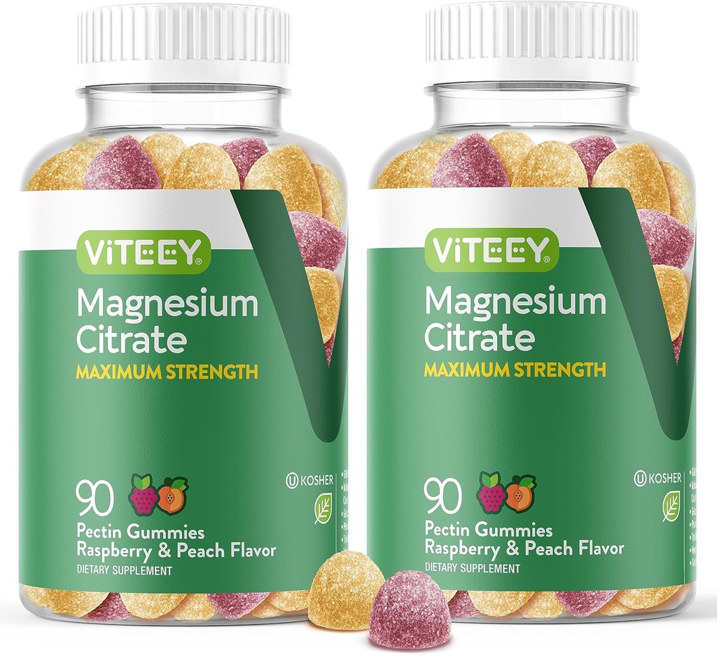 VITEEY Magnesio Gummies per adulti - 255mg di Magnesio Citrato Gummy per calma, sonno, Nerve & Muscle Function Support - Vegan, Gluten Free - 180 Count