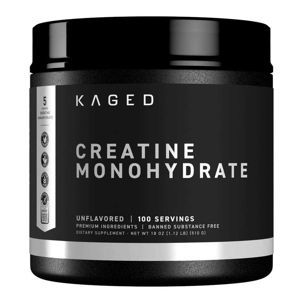 Kaged Creatine Monohydrate Micronized Powder | Unflavored | Muscle Building & Recovery | 5000 mg Per Serving | Vegan, Gluten Free, Easily Digestible | Integratori per Uomini e Donne | 100 Serve