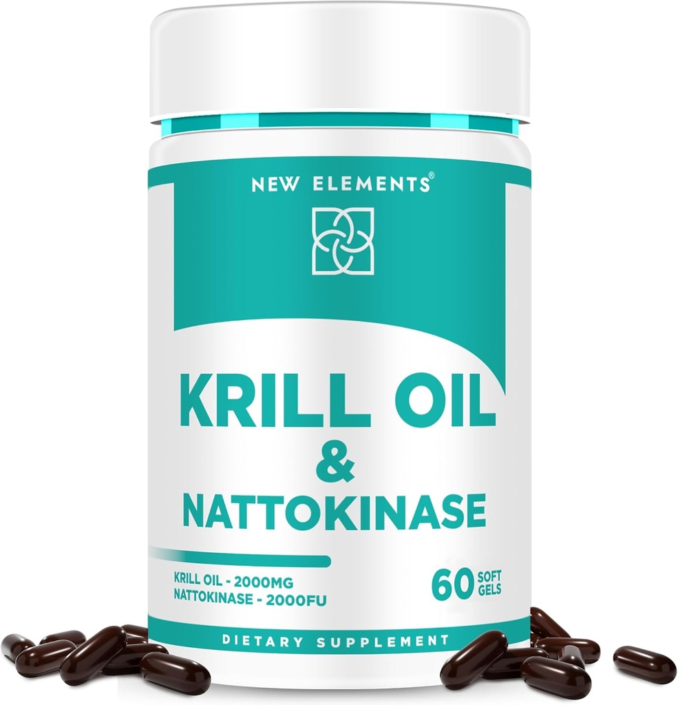 Nattokinase Supplemento 4000 FU Organic con Antarctic Krill Oil Omega 3 Softgels 2000mg | DHA | EPA | Nattokinase Derivato dal giapponese Natto | Cardiovascolare & Heart Health Support | 60 Softgels