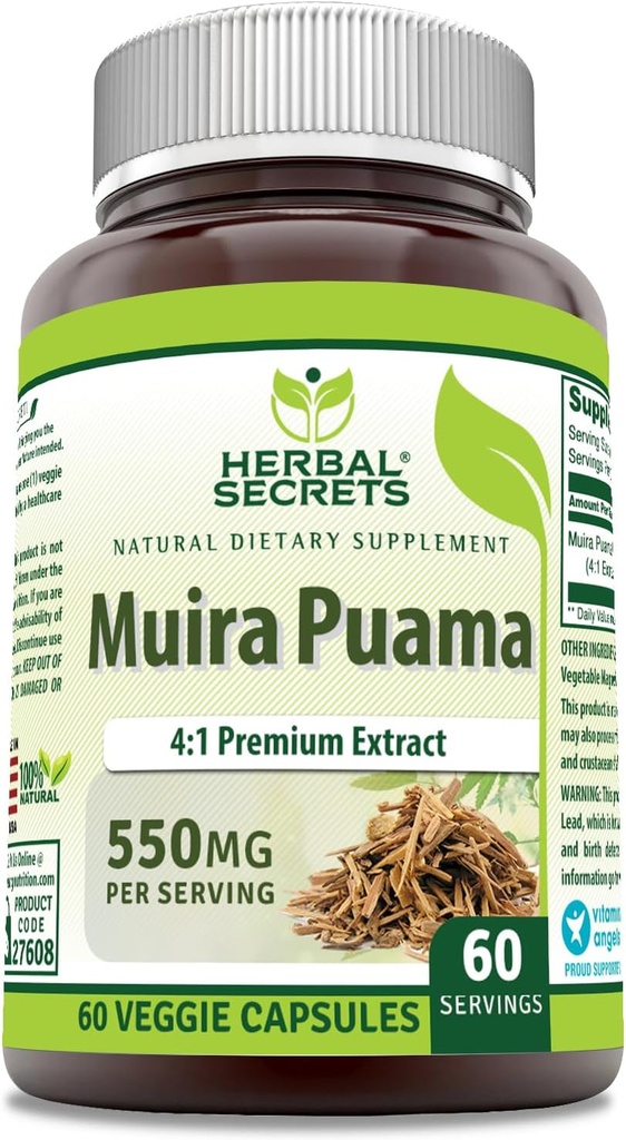 Herbal Secrets Muira Puama 4:1 Extract Supplemento | 550 Mg | 60 Veggie Capsule | Non-GMO | Gluten Free | Made in USA