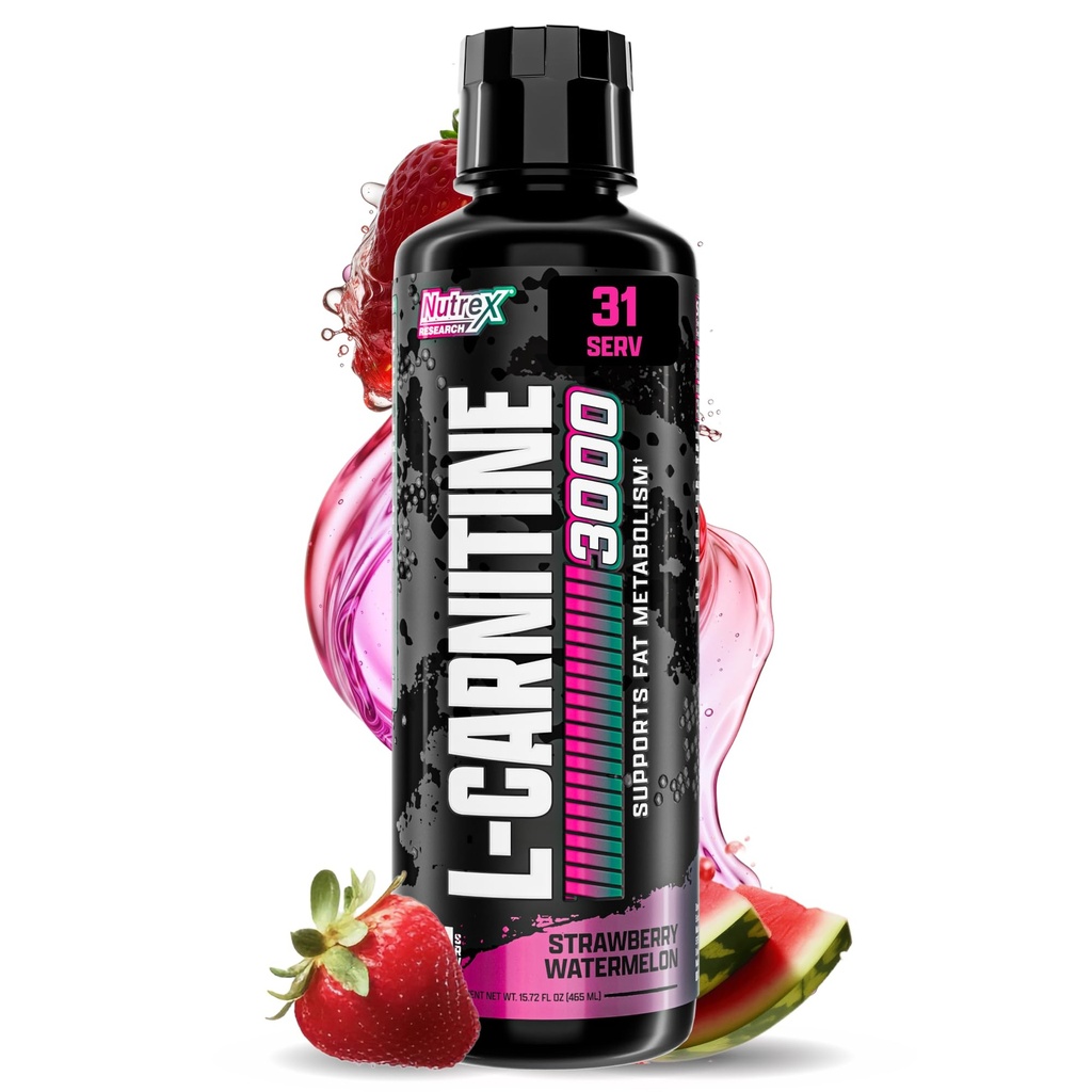 Carnitina liquida di ricerca di Nutrex 3000 | (anguria di fragole) | Liquido di carnitina Premium L, Stimolant Free 31 Serve