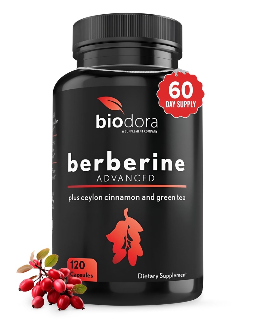 Berberina Advanced Plus con 1200mg Berberina - 100mg Ceylon Cinnamon e 100mg Estratto di tè verde - 1400mg Per Dose -120 capsule - 60 giorni di alimentazione - Supporti Immune e cardiovascolare