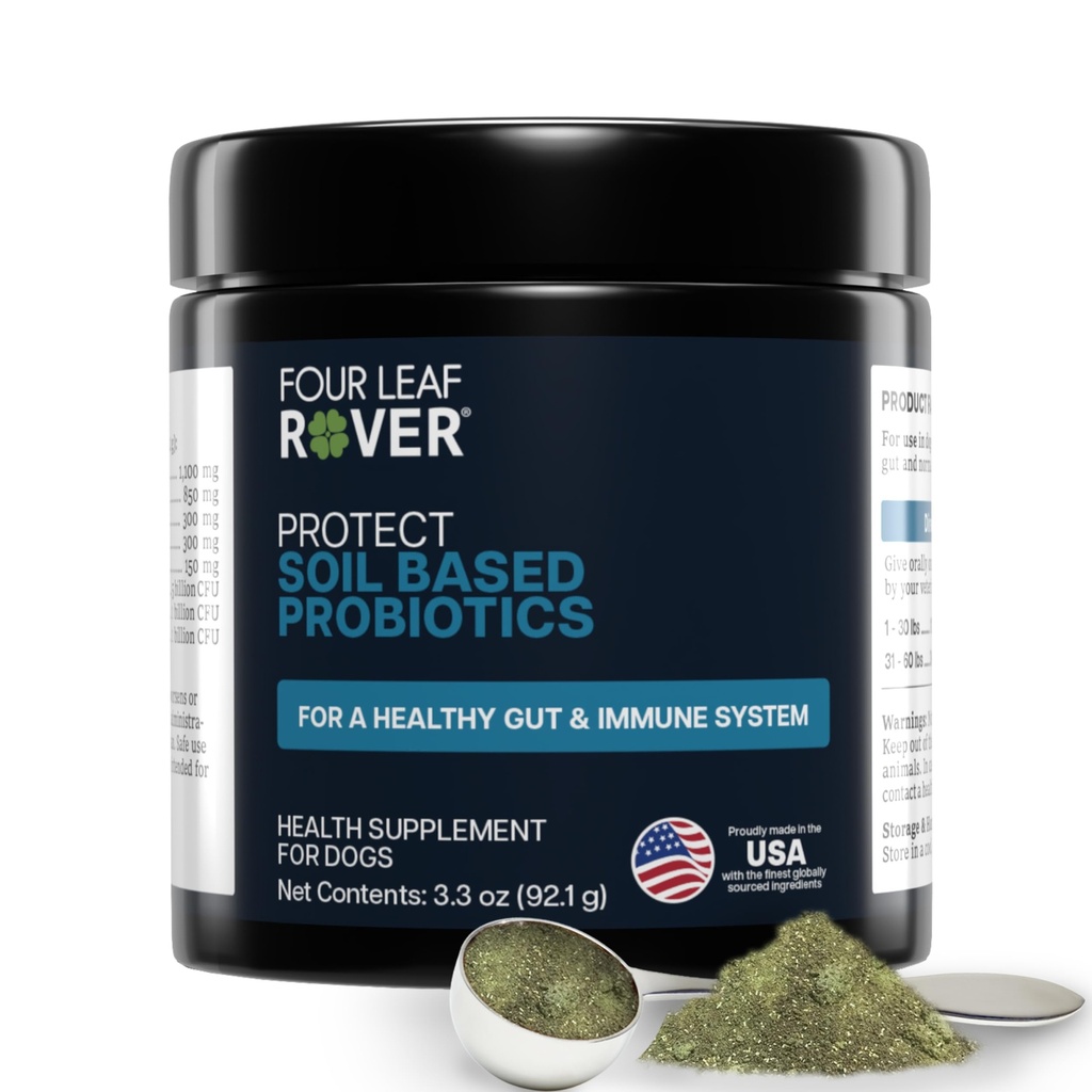 Quattro Leaf Rover Protect - Probiotici per Cani - Veterinario Formulato - con Prebiotici Naturali e Antiossidanti - Detoxification & Gut Health - 30 Day Large Dog Supply