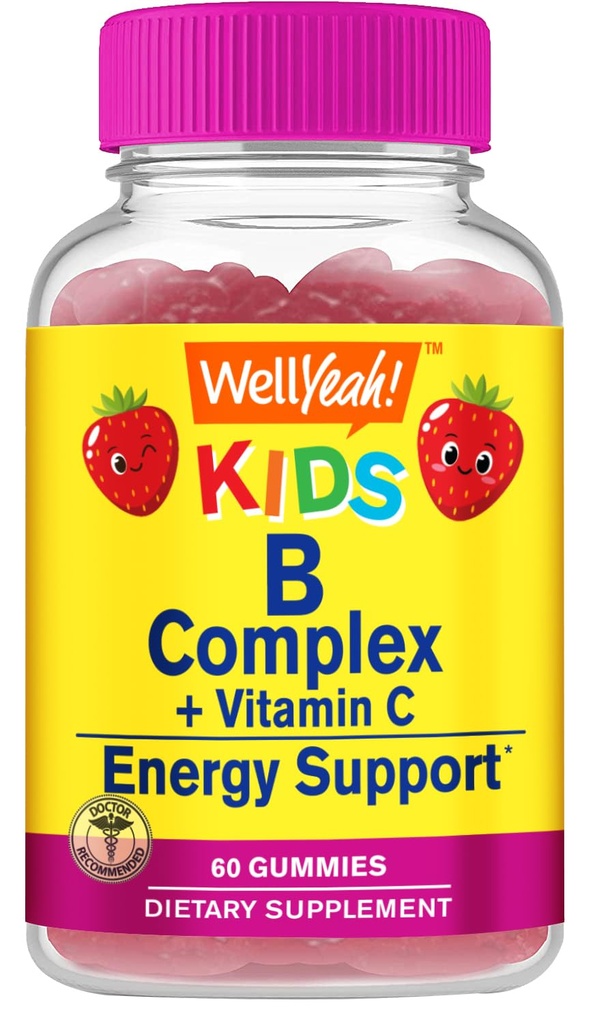 Bene. Gia B Gummie complesse per bambini - con vitamina C, niacina, vitamina B6, acido folico, vitamina B12, biotina e acido pantotenico - 2 mesi di alimentazione - aroma di fragola - Non OGM, senza glutine - 60 Gummies