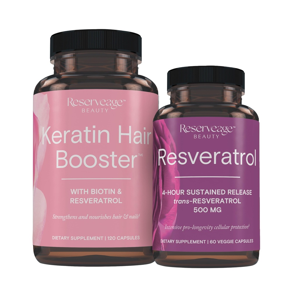 Nutrizione Nutrizione Cheratina Capelli Booster con Biotin & Resveratrolo, Hair and Nail Growth Supplement, 120 Capsule (60 Serve) & Resveratrolo 500 mg, Supporta l'invecchiamento sano e sistema immunitario