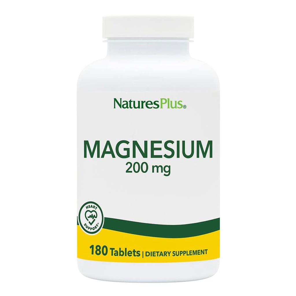 NaturesPlus Magnesio - 200 mg, 180 compresse - Vegetariano, Senza glutine - 180 porzioni