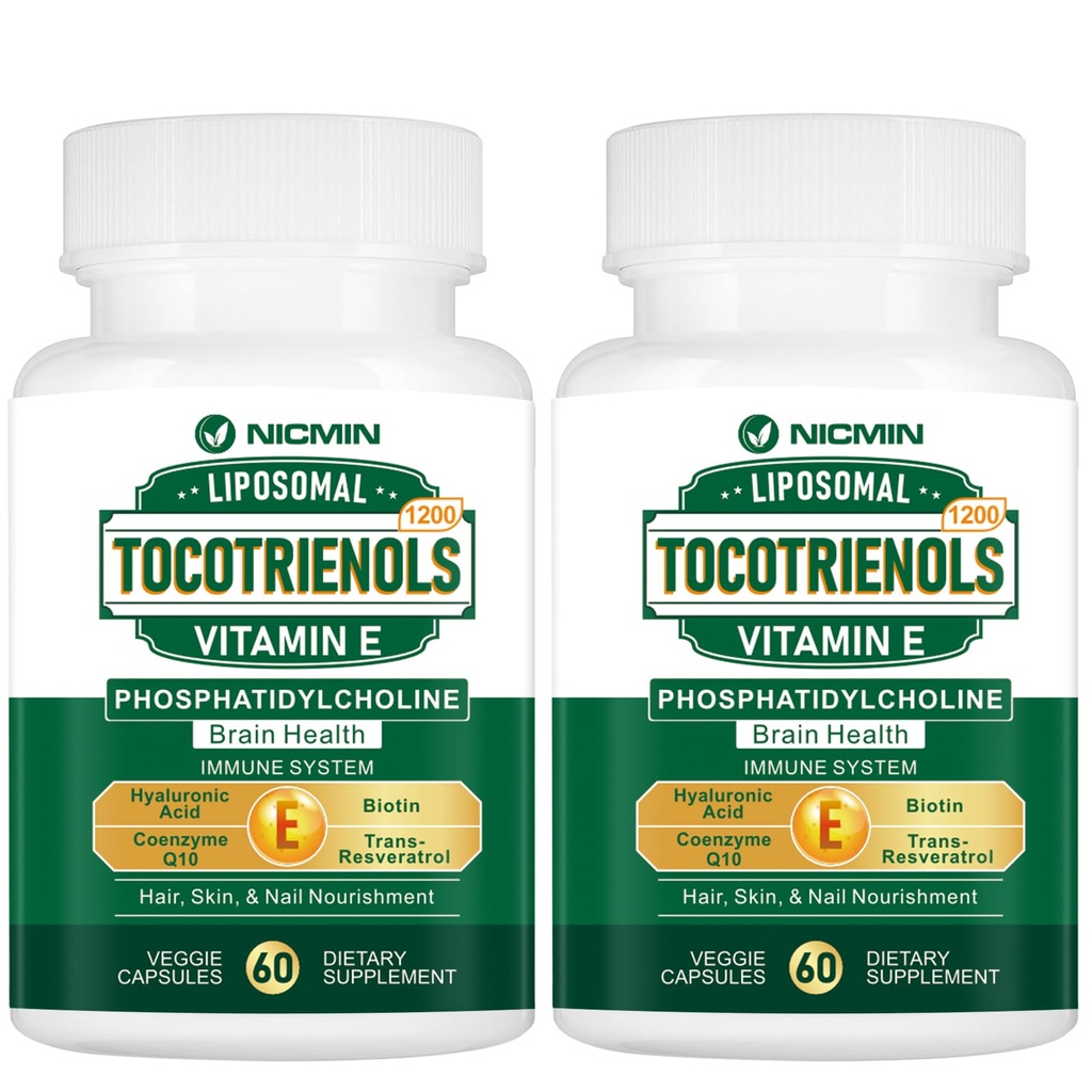 1200MG Vitamina E Tocotrienols Liposomal Tocotrienols Supplemento con Phosphatidylcholine, 95% Delta-tocotrienols e 5% Gamma-tocotrienols, Alto assorbimento per il cuore, Funzione del cervello 120 capsule