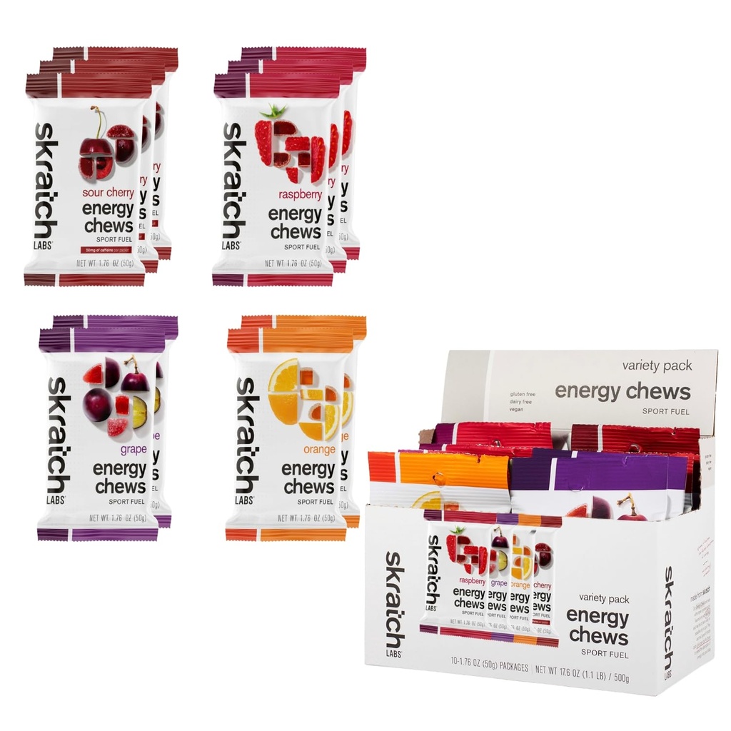 Skratch Labs Energy Chews | Gummies for Running, Cycling e Sport Preformance | Gel Alternative | Variety Pack (10 Pack) | Gluten Free, Vegan