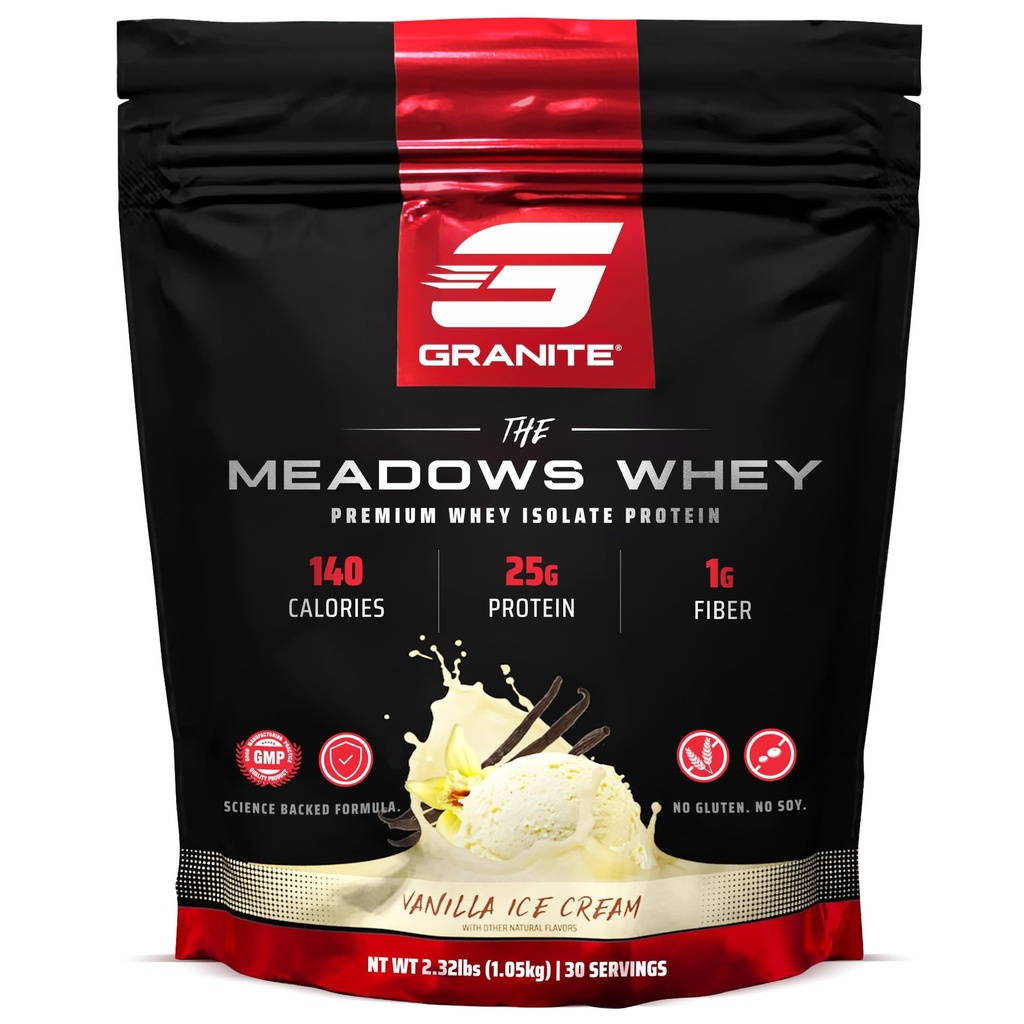 Integratori di granito La polvere di proteine isolate dei prati per il muscolo magro con 150 calorie, 2g fibra, 1g zucchero (30 porzioni), aroma di gelato alla vaniglia
