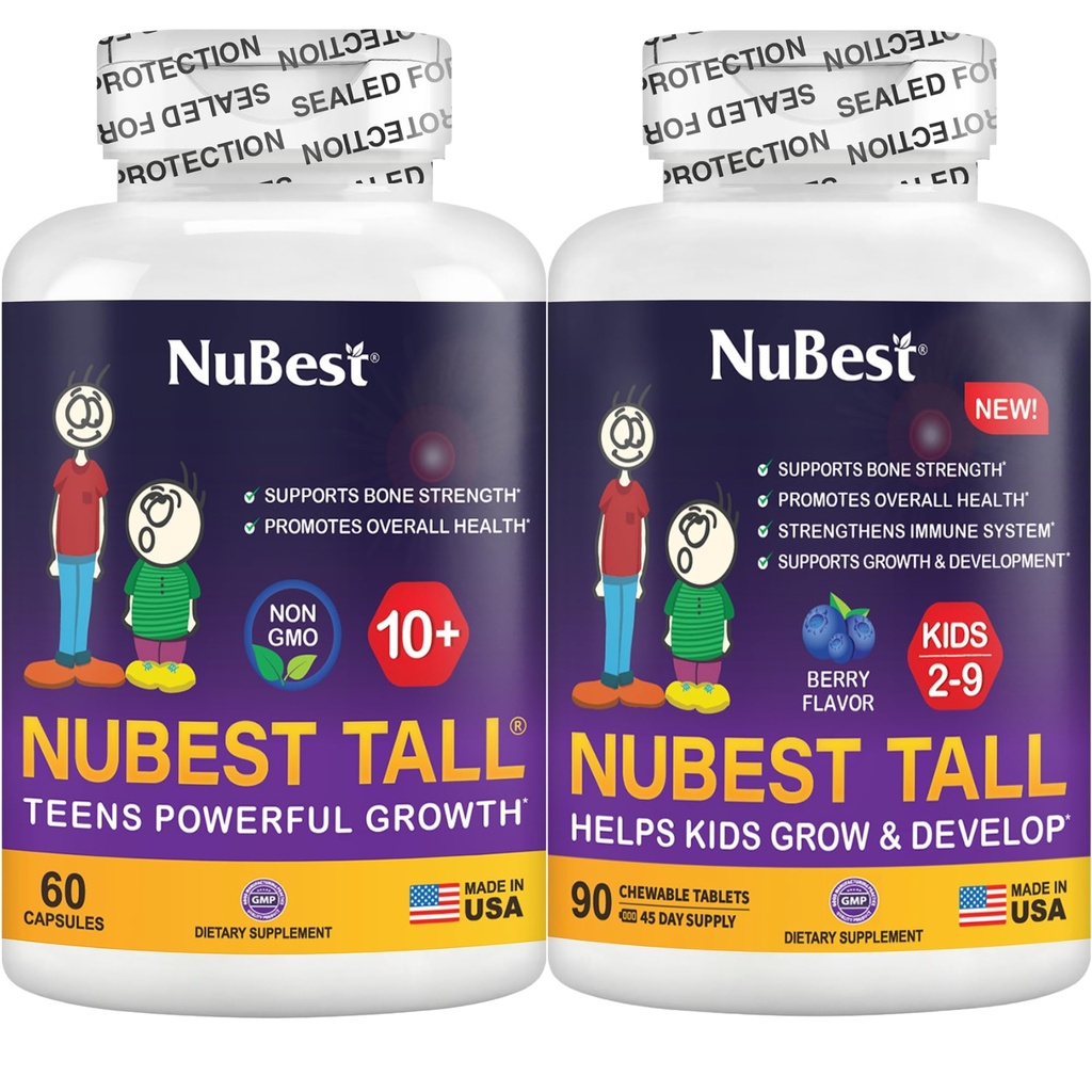 NuBest Bundle Tall 10+ 60 capsule Tall Kids 90 compresse masticabili | Supporto per la crescita dell'altezza per bambini e adolescenti | Calcium, Vitamine D3 K2, Collagen & Herbal Blend