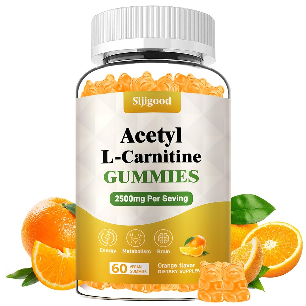 Acetil L-Carnitina Supplemento, Integratore Naturale Nutrizione per Aumentare l'Energia, Immunità, Vegan, Aroma Arancione, 60 Conte