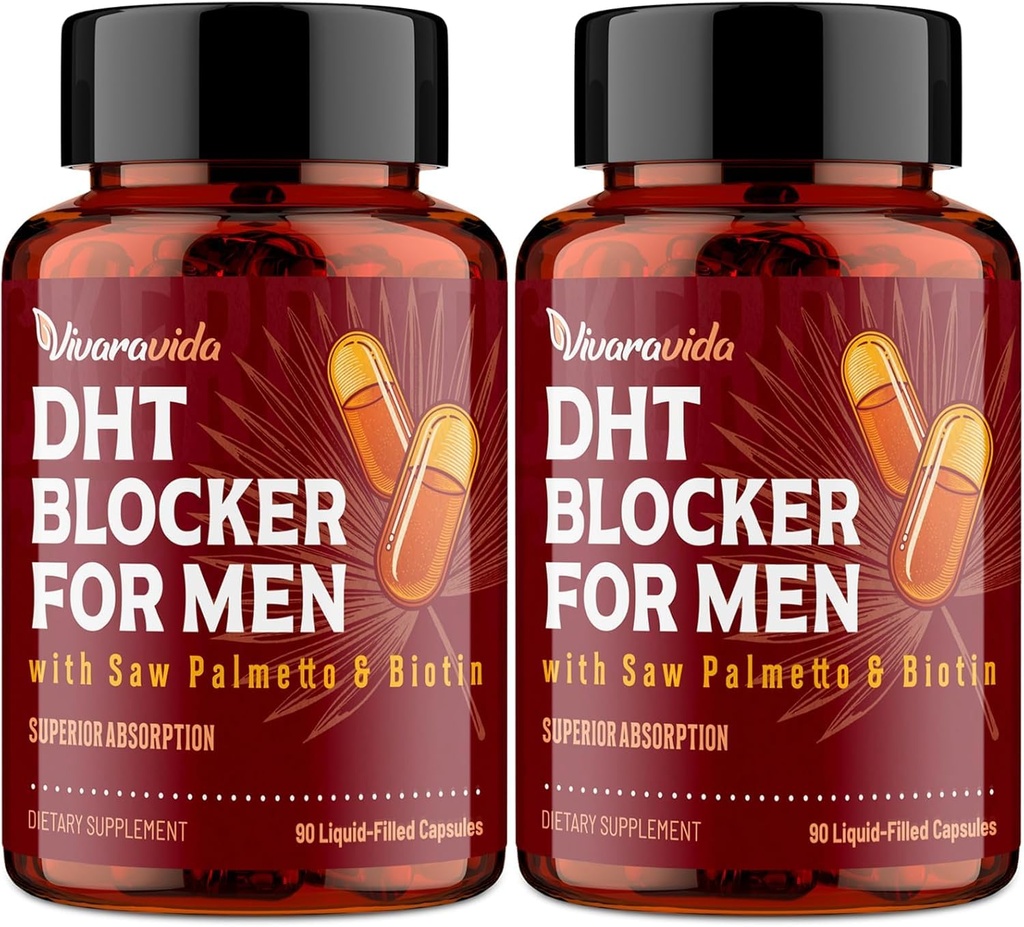 DHT Blocker per gli uomini | Supplemento per la crescita dei capelli con palmetto e biotina di sega - Vitamine per la crescita dei capelli - Ricrescita dei capelli - Integratori naturali per la perdita dei capelli Liquid-Filled - Propriet Herbal Blends (180 capsule)