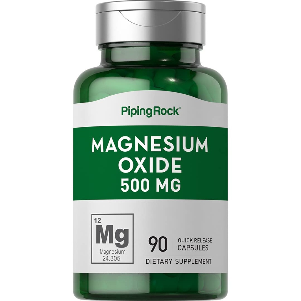 Piping Rock Magnesium Oxide 500mg Capsule | 90 Count | Non OGM, Gluten Free Supplement