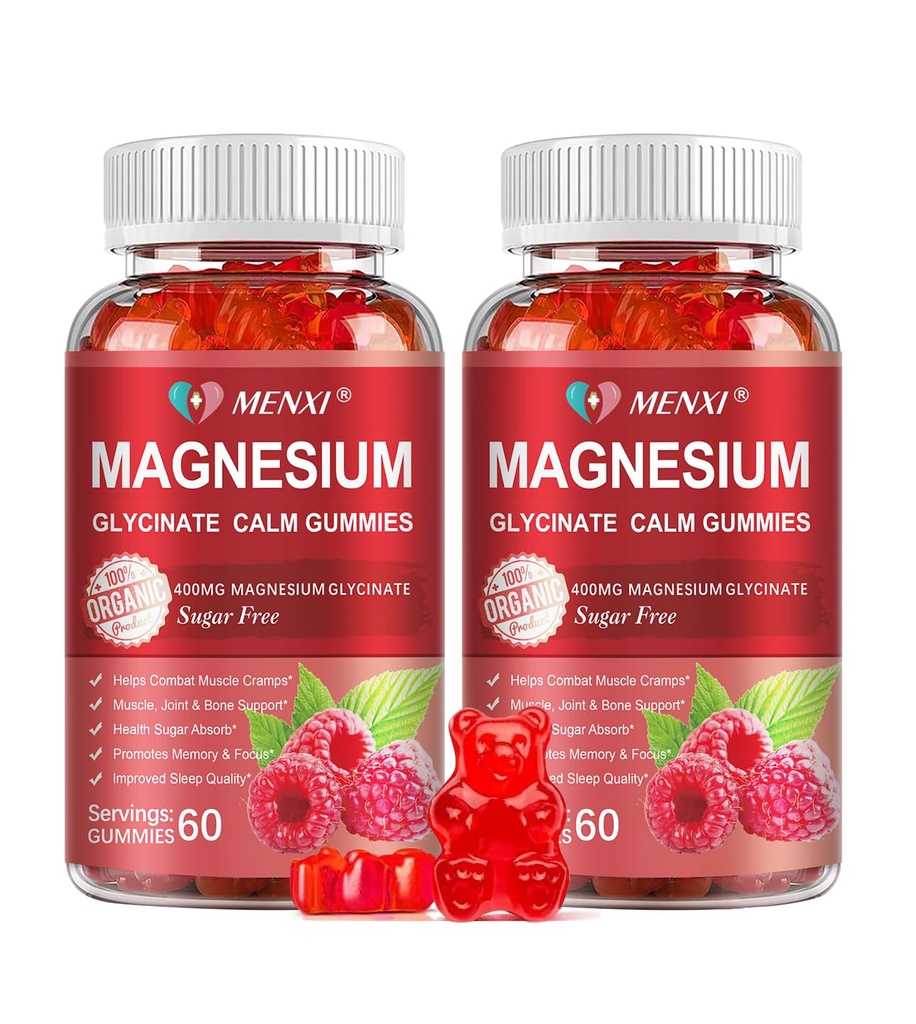 Magnesio Gummies 600mg per Serving-Magnesium Glycinate 400mg e Magnesio Malato 200mg,Sugar Free Magnesium Potassium Supplement per calma umore, Muscolo, Bone & Energy Support,120 Raspberry Gummies