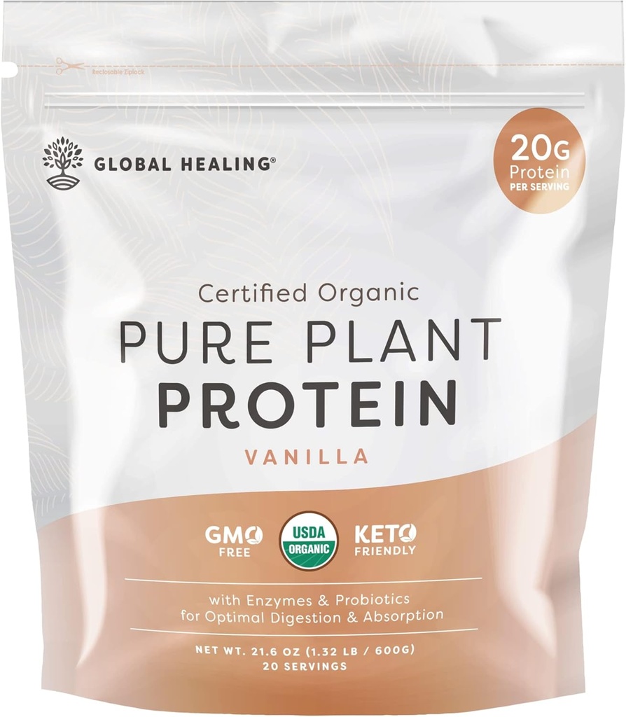 Guarnizione globale Vegan Vanilla, polvere proteica basata sulle piante per le donne e gli uomini, organico, sostituzione dei pasti (20 Serve, 20g di proteine)