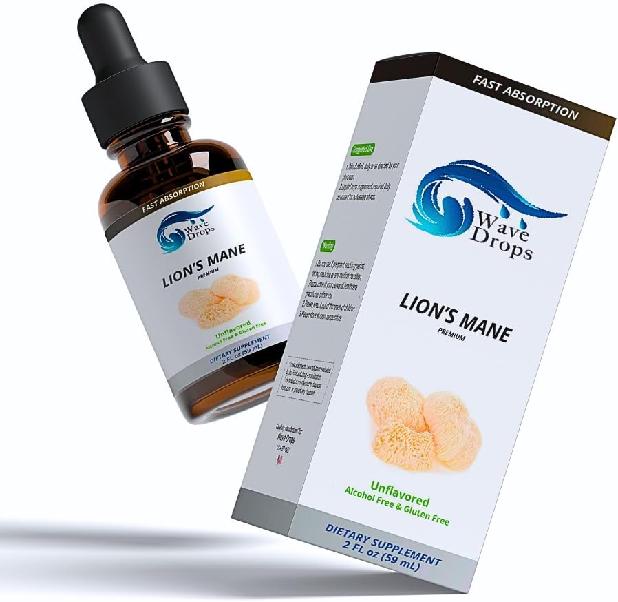 Lion's Mane Liquid Drops Lions Mane Supplemento per | Focus | Cognitive | Nootropic Brain Support | 3 mesi di alimentazione Liquid Herbal | Non-GMO | Vegan | 2 Fl Oz