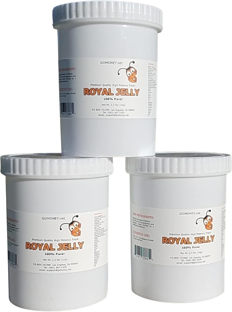 Royal Jelly Organic – Integratore di energia reale senza filtrazione per uomini e donne – Integratore di supporto immunitario con retinolo, vitamina B, biotina, niacina, – 3x2.2 Lbs, vaso di plastica