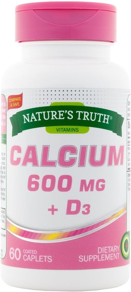 Calcium della verità della natura 600 mg + D3-60 Caplets rivestiti, Confezione da 2