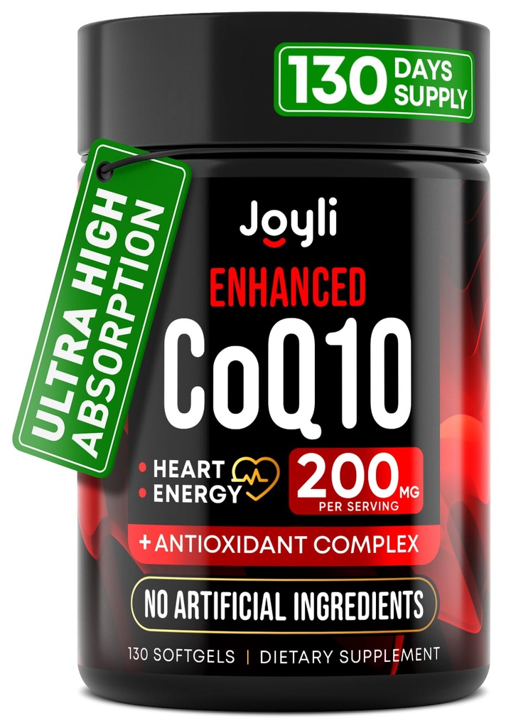 High Absorption CoQ10 200MG - Co Q10, 200mg Softgels per la produzione di energia e di salute del cuore - Enhanced Co Q 10 Integratore con antiossidanti e olio di lino - CoQ10 200 mg Per Servo