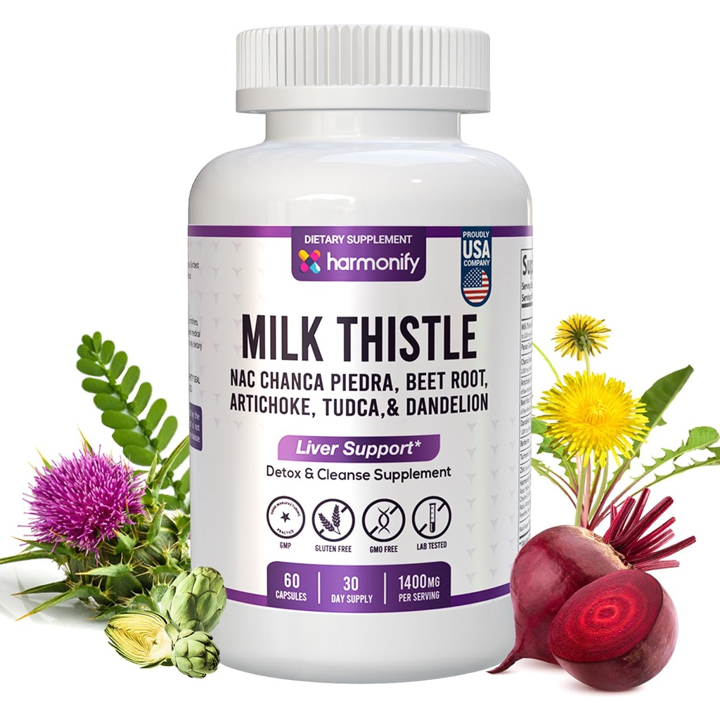 Latte Thistle Berberine Turmeric con Chanca Piedra, Detox & Cleanse & Repair Supplement, NAC, Radice di barbabietola, Artichoke, Radice di Dandelion, TUDCA Choline e Ginger, 30 giorni di alimentazione