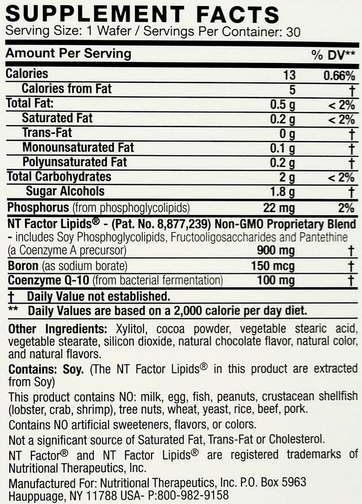 Nutrizione terapeutica - NT Fattore con CoQ10 100 MG 30 Cioccolato di wafer masticabili