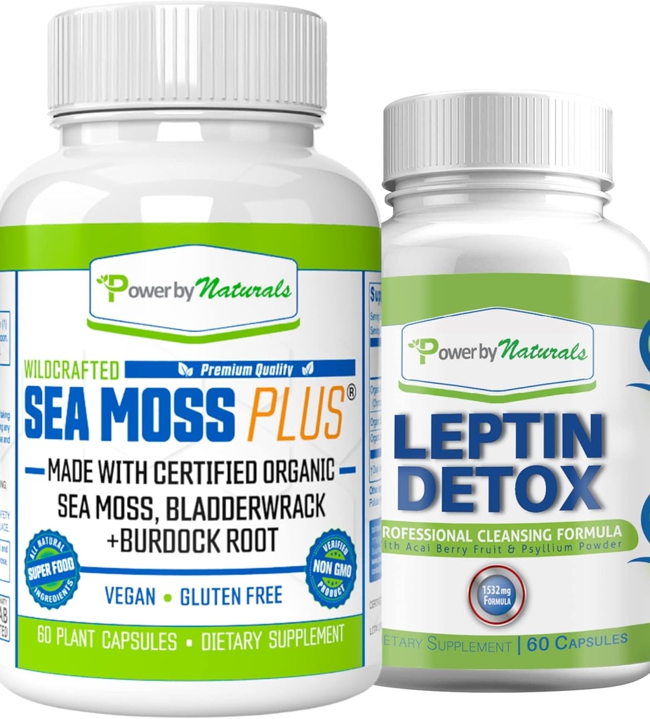Potere dai naturali: Moss Organic Sea e Leptin Detox Bundle - 60 capsule vegane Ogni - Pianta-Based, Gluten-Free Supplement per il miglioramento immunitario e la pulizia naturale