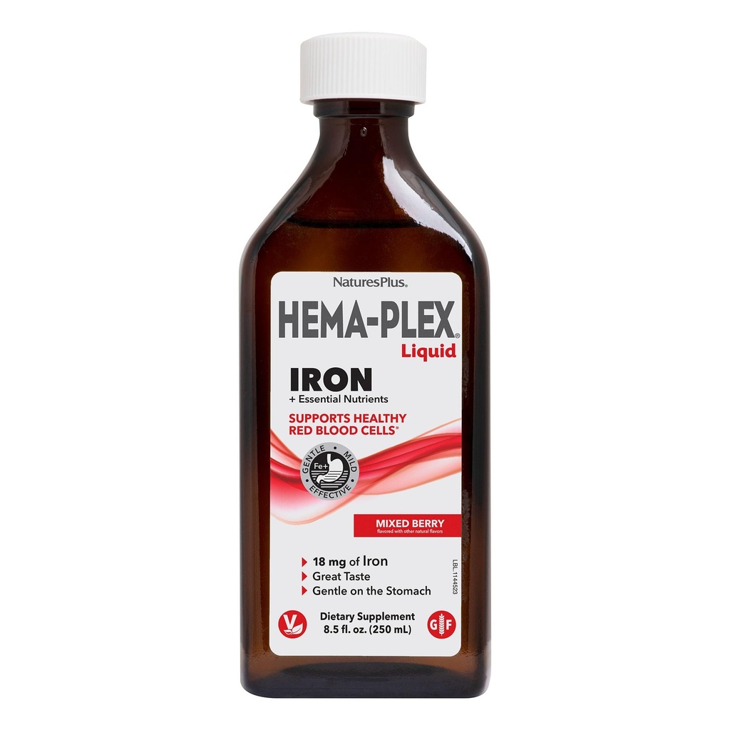 NaturesPlus Hema-Plex Liquid Iron, Bacca Mista - 8.5 oz - Iron & Essential Nutrients - Vegan, Gluten Free - 25 Serve