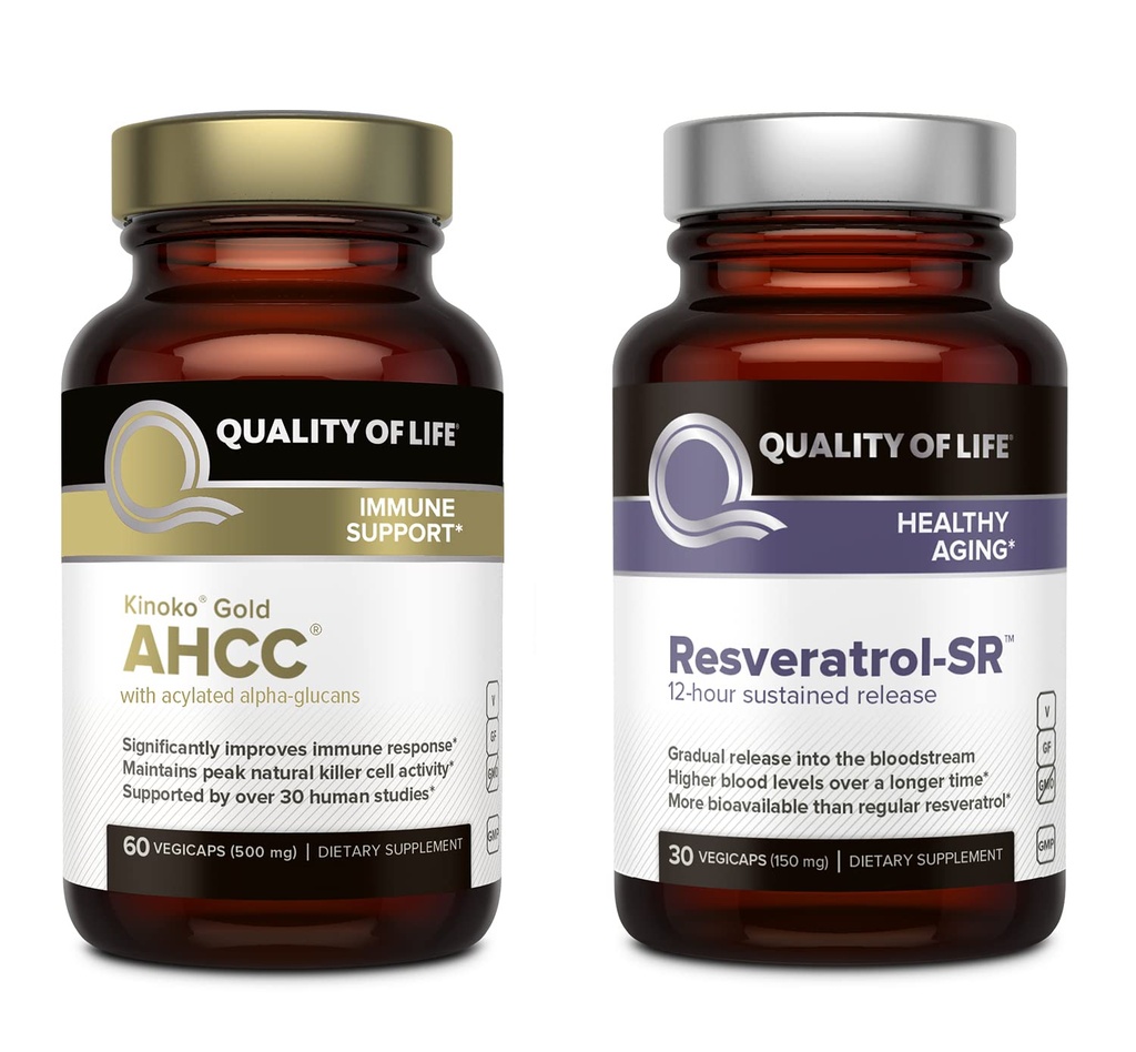 Qualità della vita Caratteristiche Kinoko Oro AHCC e Resveratrolo SR Sostenuta formula di rilascio - Immune, sano invecchiare Bundle