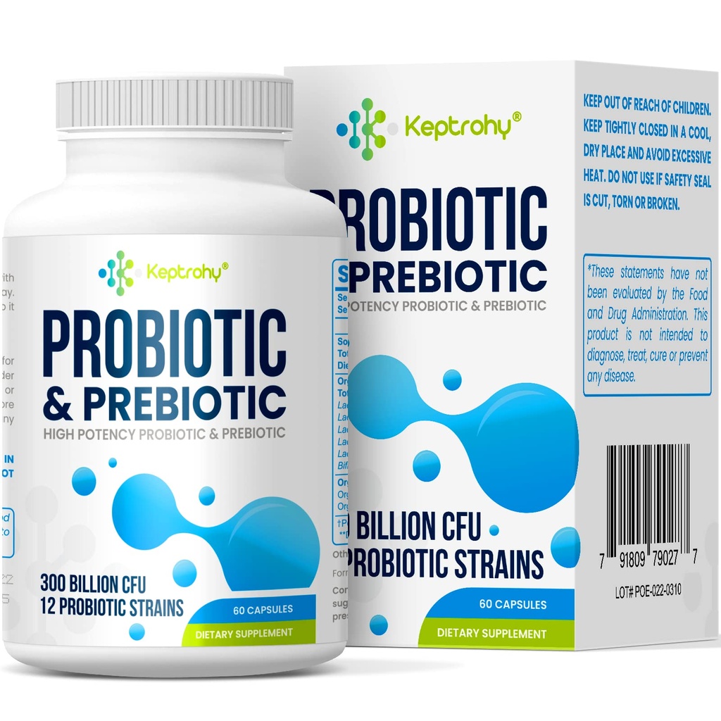 Probiotici per donne e uomini, 300 miliardi di CFU Probiotici da 12 Strains + Organic Prebiotics Blend per digestivo giornaliero, Immune, Gut, Bloating, Gut Health for Women & Men, Shelf Stable - 60 capsule