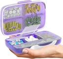 Organizzatore di pillole di viaggio - Airtight caso di medicina per viaggiare scatola di farmacia portatile con etichette contenitore di vitamina 8 scompartimento supplemento titolare di farmaci grande capacità quotidiana (Purple)