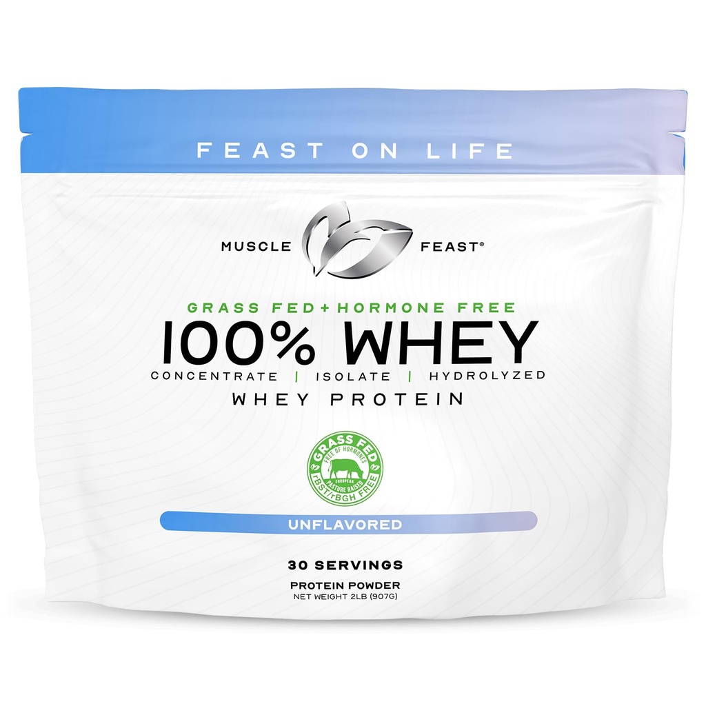 Festa del muscolo 100% polvere di proteine del siero di erba Fed, tutta la polvere di proteine del siero di ormone naturale ha aumentato la polvere di proteine del siero di latte per le donne e gli uomini- il concentrato di siero, l'isolato e la miscela di polvere di proteine idrolizzate- non aromaed, 2lb