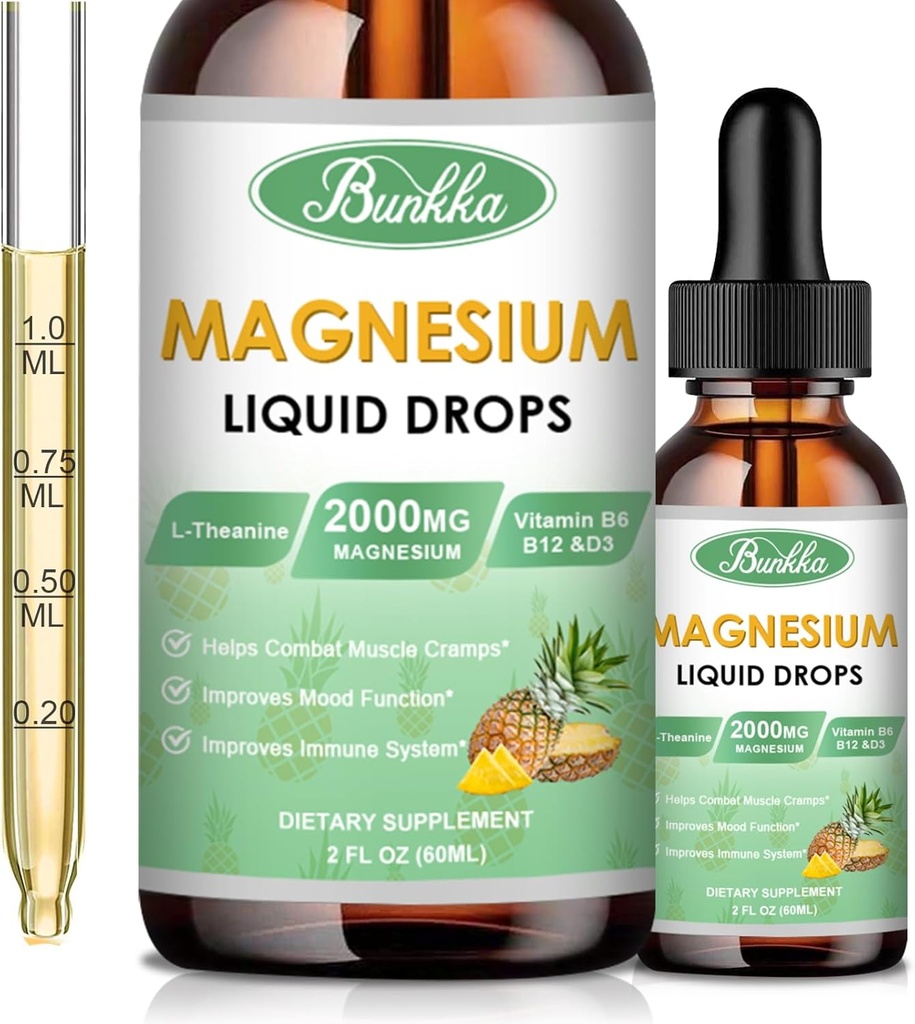 Magnesio Glycinate Supplemento, Magnesio Complesso Gocce Liquide con 500 mg Magnesio Glycinate, Citrato di Magnesio, Vitamina - 30 giorni di alimentazione