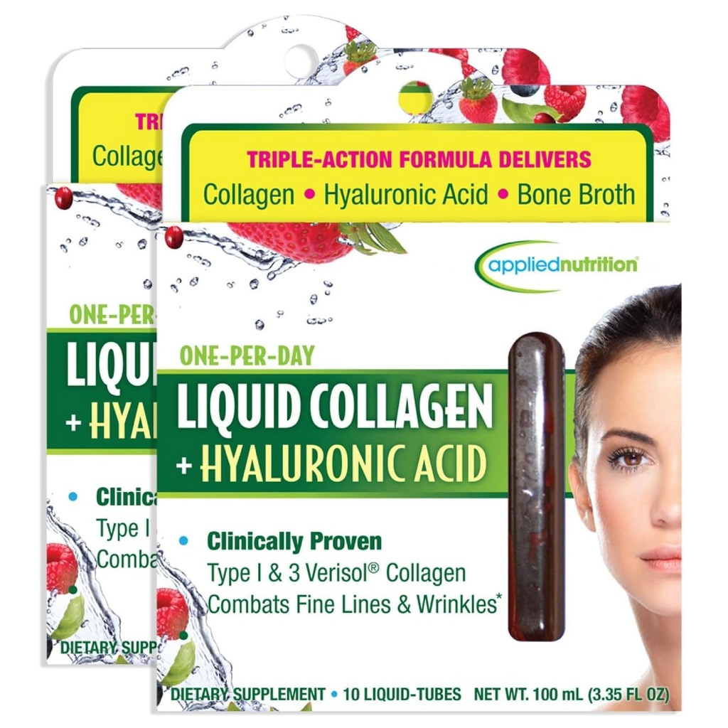 Collage liquido di nutrizione applicata + Acido ialuronico - 10 Tubi liquidi, Confezione da 2 - Ristorazione delle unghie e della pelle - Aroma di bacche miste - 20 Serve