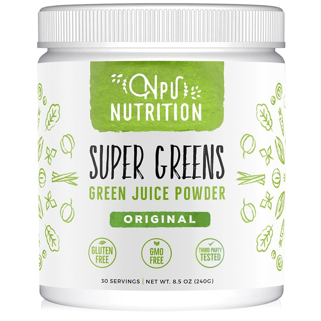Super Greens Powder Organic Blend: Supplemento non OGM, Include Spirulina, Alfalfa, Spinaci, Probiotici, Fibra e enzimi digestivi, nessun dolcificante artificiale, 30 Serve
