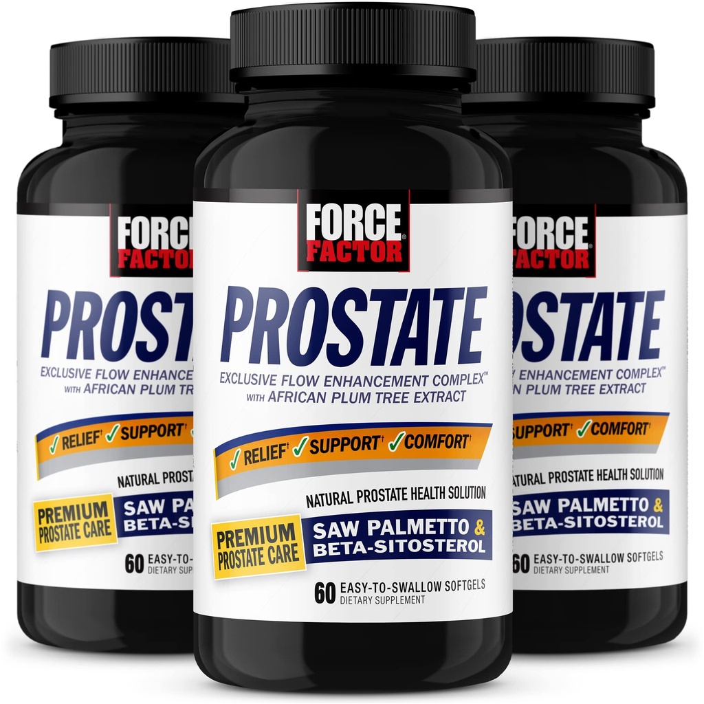 FORCE FACTOR Prostate, 3-Pack, Saw Palmetto e Beta Sitosterol Supplemento per gli uomini, Supporto per la salute della prostata, Supporto per le dimensioni, Rilievo urinario, Controllo della vescica, Riduzione dell'urinazione notturna, 180 Softgels
