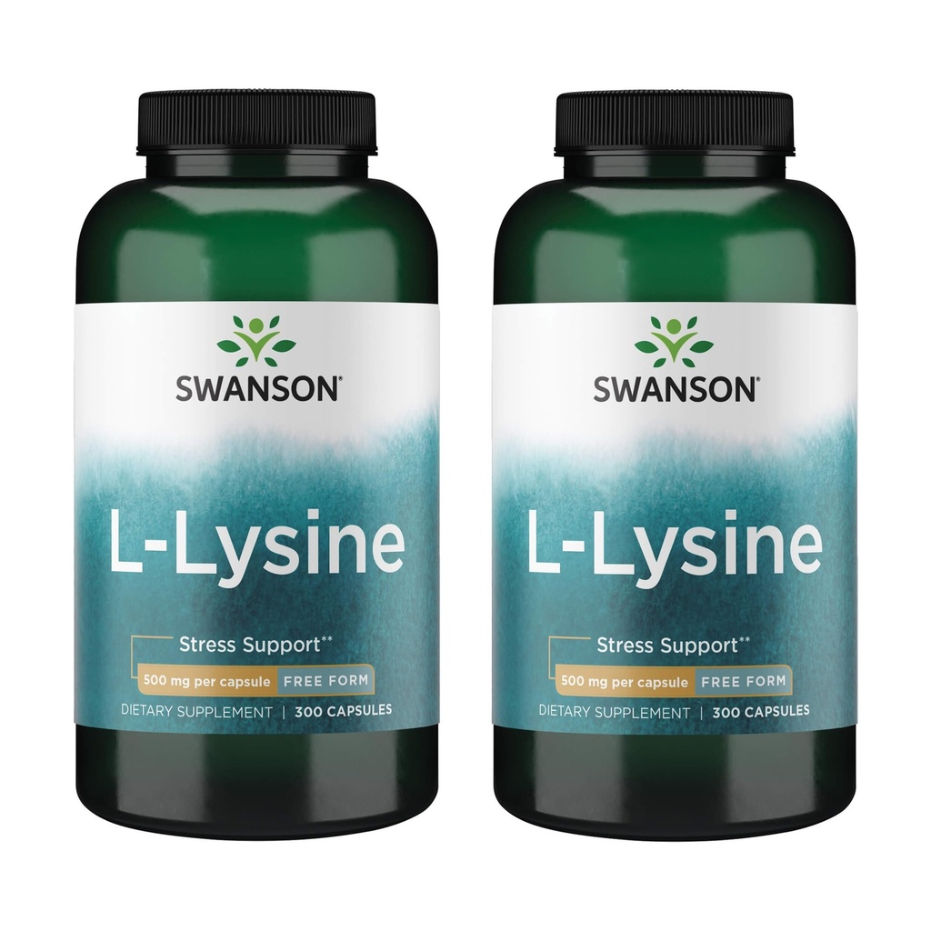 Swanson Free Form L-Lysine - Integratore Naturale Promuovere il Supporto Stress & Nervous System Health - May Promote Calm Mood & Relax - (300 Capsule, 500mg Ogni) 2 Pack