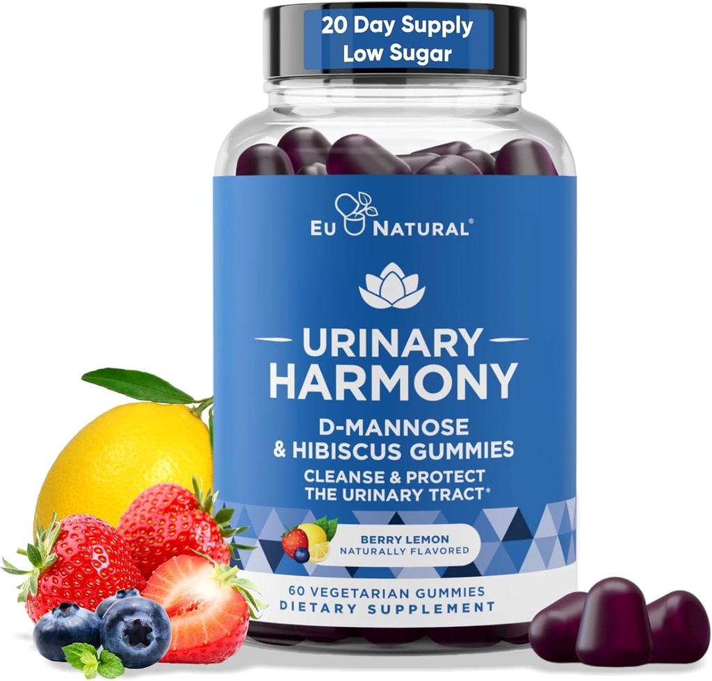 Urinary Harmony D Mannose Gummies per la salute del tratto urinario – D-Mannose & Hibiscus Cleanse, Flush & Protect the Urinary System – Potent Formula, Drug Free – 60 Berry Lemon Flavor Gummies, 20 giorni di alimentazione