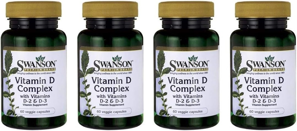 Complesso di vitamina D Swanson con vitamine D2 & D3 - Complesso di vitamina Sunshine completo per Bone, Salute dentale e immunitaria - Supplemento di vitamina (50 mcg, 60 capsule vegetali ) 4 Pack