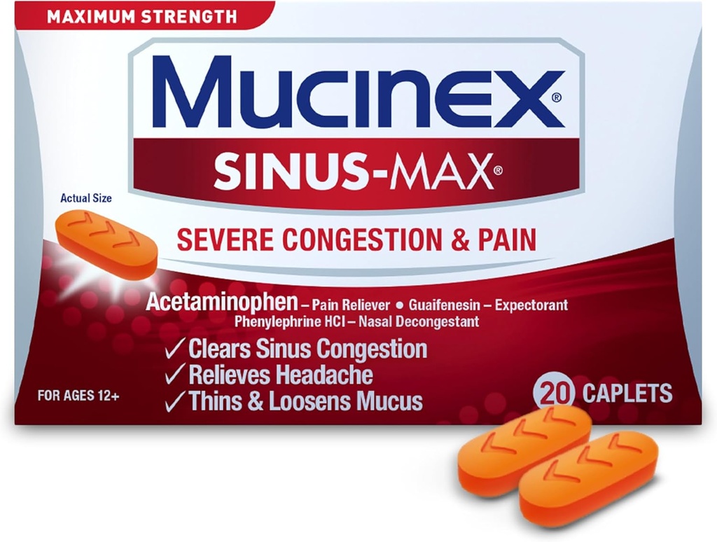 Mucinex Sinus-Max Severe Congestion Relief Caplets, 20 Conte