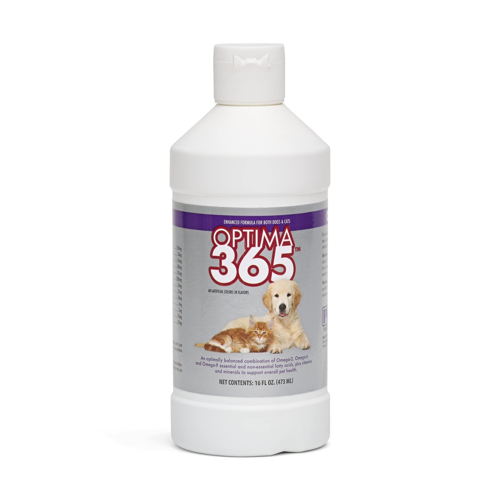 PRN Pharmacal OPTIMA 365 - Integratore alimentare di acidi grassi essenziali per gatti e cani - Con Omega-3, Omega-6, Omega-9, & altre vitamine e minerali per sostenere la salute generale degli animali - 16 Fl Oz