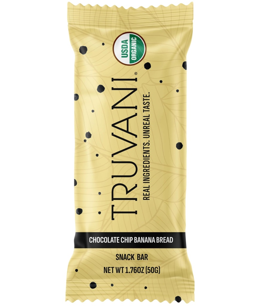 Truvani Plant Based Snack Bars | Chocolate Chip Banana Bread 1 Pack | 5g Protein | USDA Organic and Vegan | The Only Bar | Dairy, Soy e Gluten Free | Individualmente Wrapped