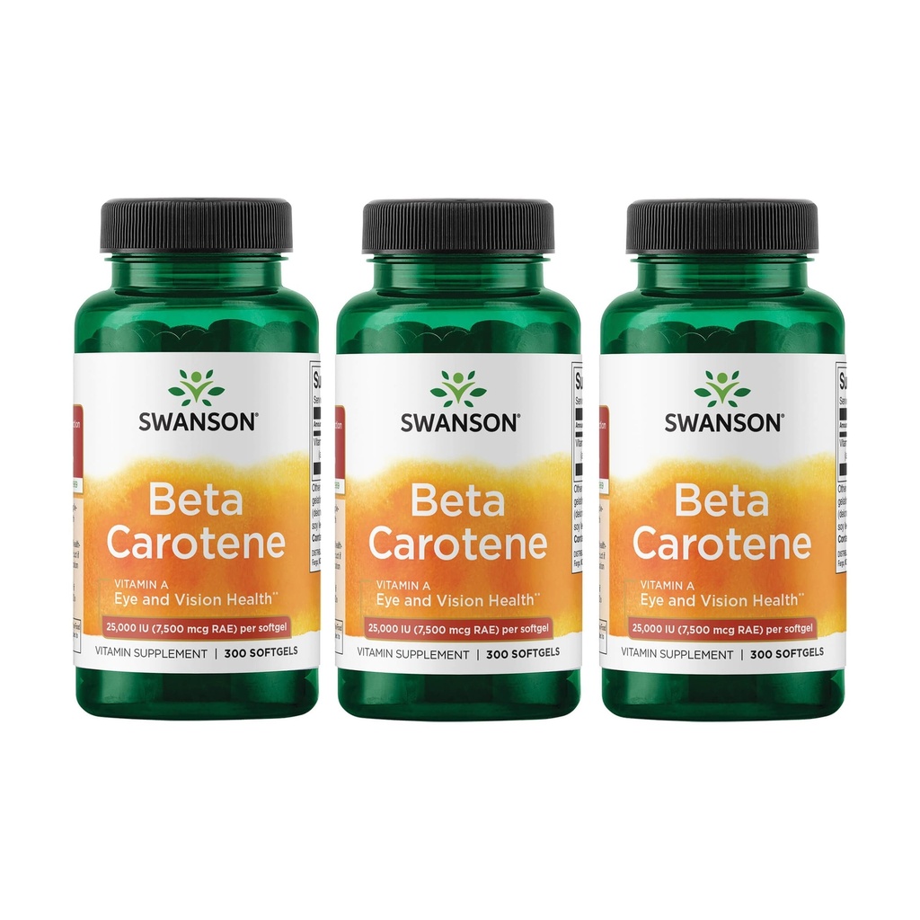 Swanson Beta-Carotene Vitamina A 25000 IU Skin Eye Immune System Health Antiossidante Support 7500 mcg 300 Softgels Count (3 Pack)